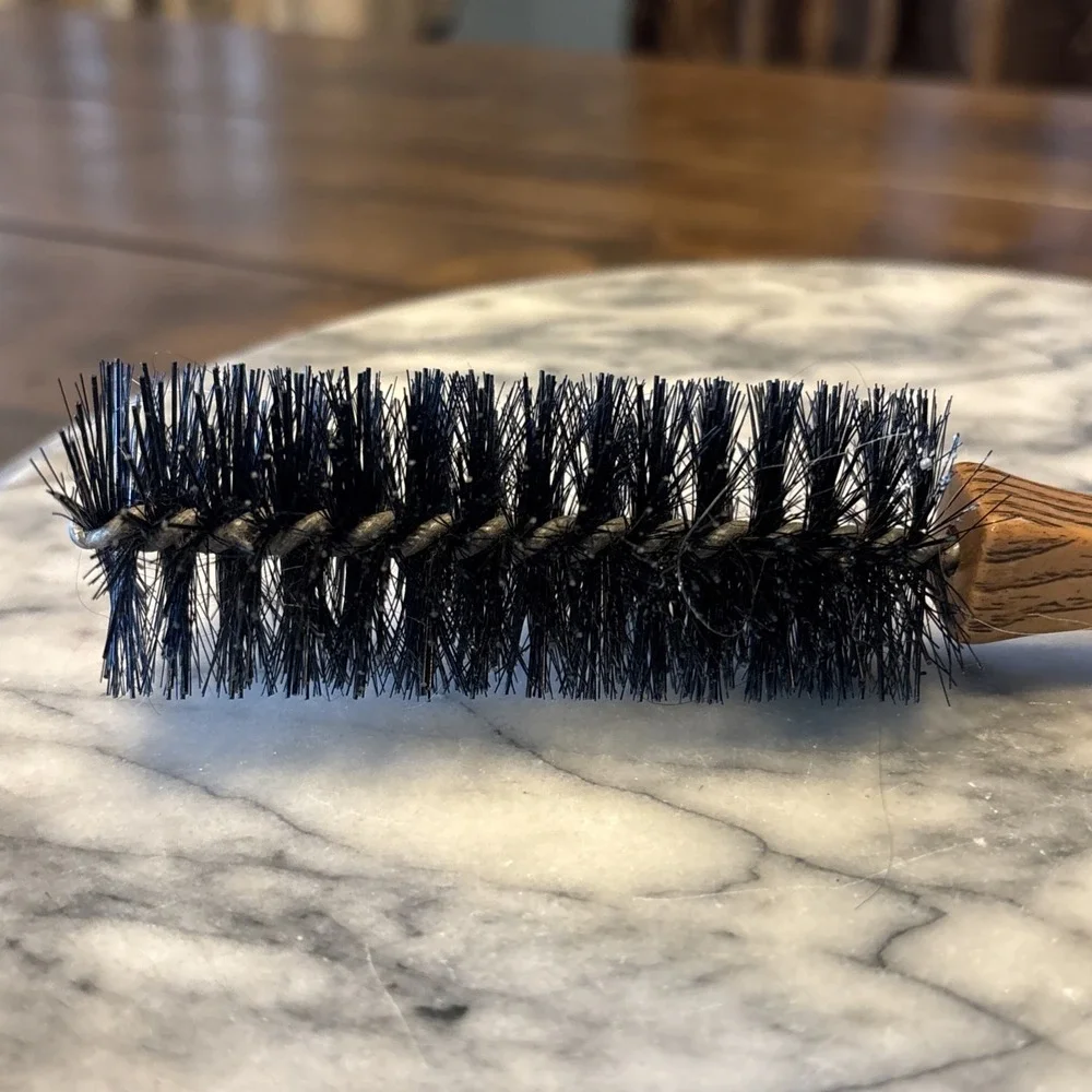 VTG Faux Wooden Wood Handle Black Bristles Wire Round‎ Blowout Hair Brush 8.5